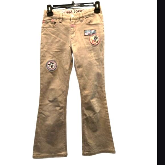 Vintage Y2K Angel Blue Capris 25 Pants Japanese Embroidered Patch Harajuku Flare - Picture 1 of 15